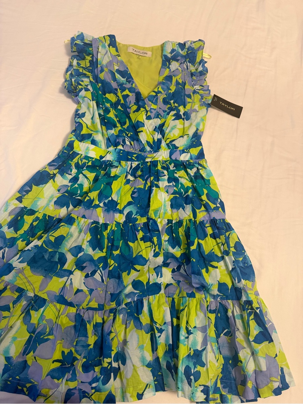 Taylor Floral Tiered Dress in Blue & Lime